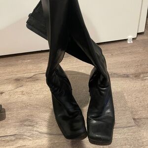 Black Leather Square Toe Nine West Knee High Boots - Size 7.5
